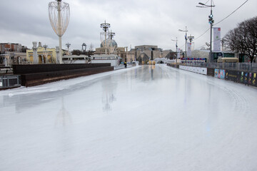 festive skating rink in winter at the Moscow stadium