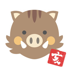 干支のイラスト　いのしし　イノシシ　猪　亥　顔　アイコン
Illustration of the zodiac. Illustration of a Wild boar. Face icon.