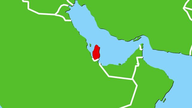 カタールの位置がアップになって赤く表示されます　カタールの地図