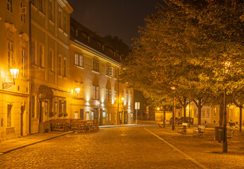 Fototapeta na wymiar Prague - The little square of Mala Strana at night.