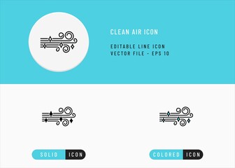 Clean air icons set editable stroke vector illustration. Fresh wind flow concept. Icon line style on isolated background for ui mobile app, web design, and presentation.