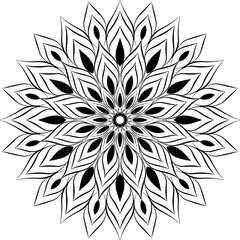 Vector Mandala. Black on white background decorative element. Circular geometric abstract line art. Illustration of pattern for coloring book for adult, cards, and other decorations.