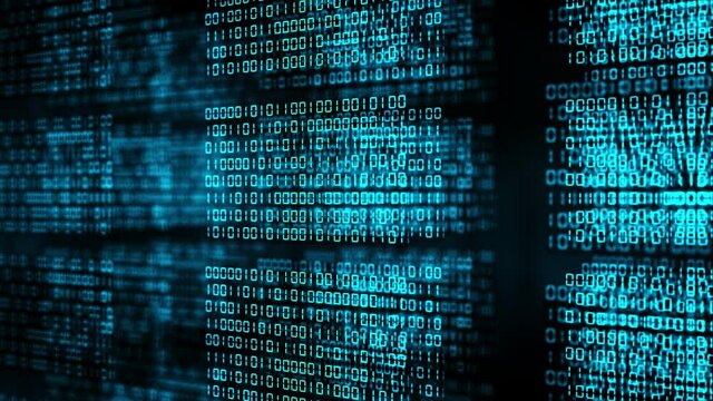Technical environment programming, binary code in the future. Modern technology hex code concept. 3D render of a digital abstract background. Cryptocurrency and bitcoin concept