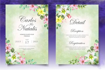 Hand drawn watercolor floral wedding invitation card template