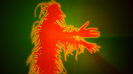 Sasquatch Bigfoot. Large hairy humanoid creature covered in long hairs  fur. 3d render illustration