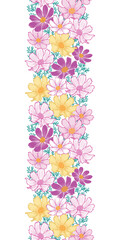 Floral seamless pattern with cosmos flower. vertical Border.hand drawing flower on white background design.