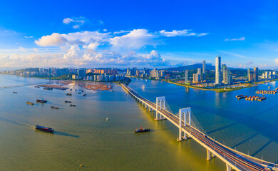 Fototapeta na wymiar Aerial scenery of Xiwan bridge in Macao, China