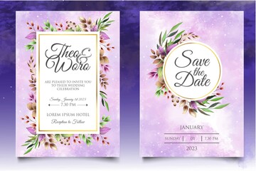 Hand drawn watercolor floral wedding invitation card template