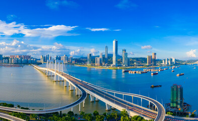 Naklejka premium Aerial scenery of Xiwan bridge in Macao, China