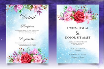 Hand drawn watercolor floral wedding invitation card template