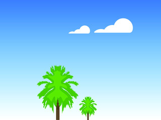 vector palm trees under a blue sky with clouds