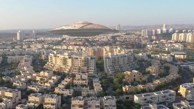 Ufo flying saucer over City- Aerial view
Live Drone footage with visual effect elements,Modiin city,Israel,4K
