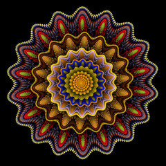 Abstract fractal mandala, computer-generated illustration.