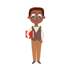 Little African American Gentleman in Elegant Suit, Cute Boy in Dress up Clothes Cartoon Style Vector Illustration