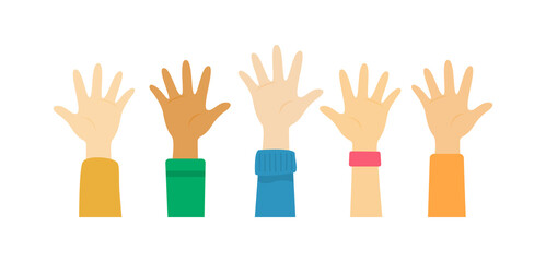 Smart Kids Hands Up. Diversity Hands. Hands Up Volunteering, Learning, Studying. Kids Hand Raising Up, Student Aspiration Concepts.