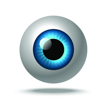 Eyeball vision eyesight view symbol. Realistic icon 3d round image of blue eye. Isolated vector illustration on white background.
