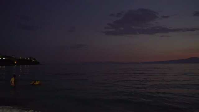 Night footage of Kalamata sea, Peloponnese, Greece, summer of 2020