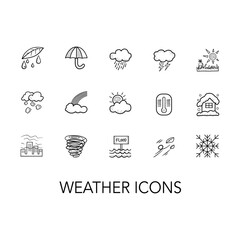 Hand-drawn line style weather and season set icons.