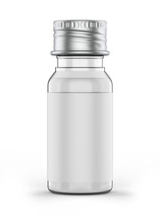 Blank PET pharma bottle with screw cap for mock up and branding, 3d render illustration.