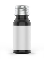 Blank PET pharma bottle with screw cap for mock up and branding, 3d render illustration.