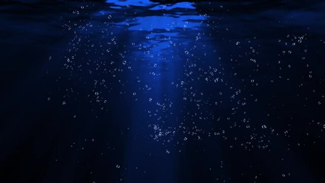 Sun light beams shining With air bubbles rising up to the surface 4K 3D Green Screen loop Animation. Crystal clear blue water lighting reflections curtain. Drink, Flow, Fresh, Ocean, Sea, Underwater.