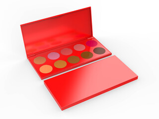 Blank Cosmetic Ten Colors Professional Foundation Concealer Contour Palette For Branding And Mock Up. 3d Render Illustration.