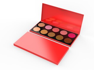 Blank Cosmetic Ten Colors Professional Foundation Concealer Contour Palette For Branding And Mock Up. 3d Render Illustration.