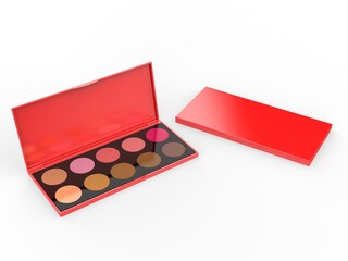 Blank Cosmetic Ten Colors Professional Foundation Concealer Contour Palette For Branding And Mock Up. 3d Render Illustration.