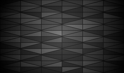 Abstract background with dark gray triangles pattern. Technological and science triangular structure black wallpaper.