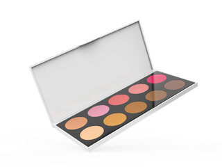 Blank Cosmetic Ten Colors Professional Foundation Concealer Contour Palette For Branding And Mock Up. 3d Render Illustration.