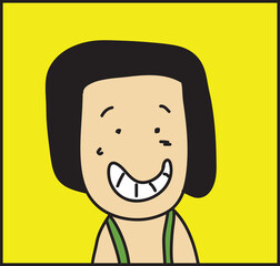 The cartoon girl is smiling cheerful on a yellow background