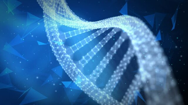 abstract biochemistry with dna molecule blue DNA helix double helix with shallow depth of field. Mysterious source of life background. Genom futuristic image. Conceptual design of genetics information