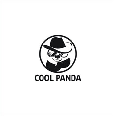 Cool panda sunglasses, geek panda, black panda, face bear logo design,  graphic, vector, creative, idea