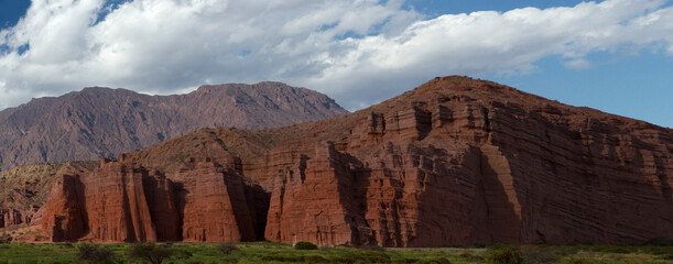 Geology. Panorama view of the red rocky and sandstone formations beautiful texture and pattern. 