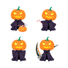 Set of cute pumpkin head character