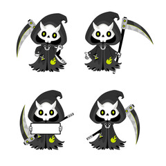 Set of cute Grim Reaper with scythe