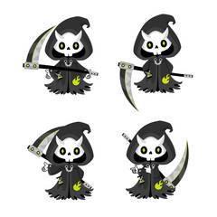 Set of cute Grim Reaper with scythe
