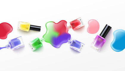 Glass bottles of nail polish a vector realistic isolated illustration