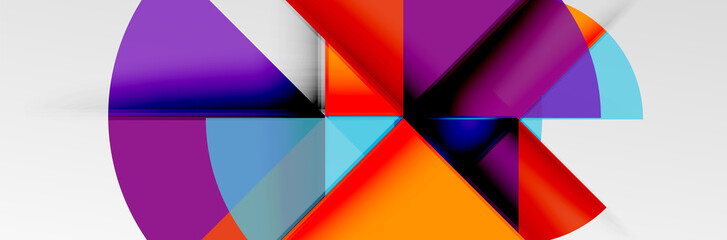 Bright color circles, abstract round shapes and triangles composition with shadow effects. Vector modern geometric design template