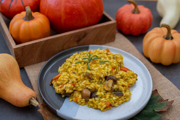 home made autumn risotto with pumpkin and chestnut