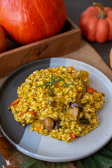 home made autumn risotto with pumpkin and chestnut