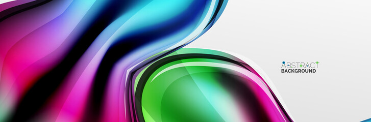 Vector abstract background, flowing liquid style bubble with metallic, color quicksilver chrome texture and color glow effects
