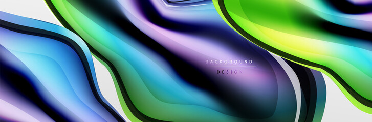 Vector abstract background, flowing liquid style bubble with metallic, color quicksilver chrome texture and color glow effects