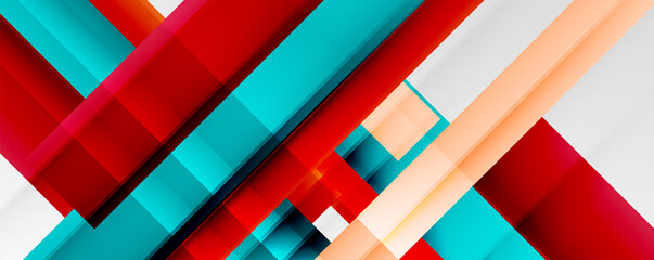 Geometric abstract backgrounds with shadow lines, modern forms, rectangles, squares and fluid gradients. Bright colorful stripes cool backdrops