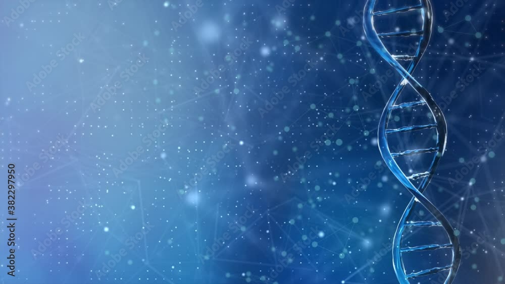 Wall mural 4k blue dna molecule structure science presentation concept loop 4k background. futuristic style of 