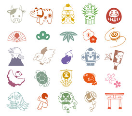 2021年　丑年　アイコンセット　カラフル