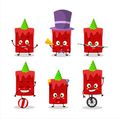 Cartoon character of red candle with various circus shows