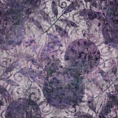 Dark moody purple and green tropical leaf seamless textural repeat pattern. Highly intricate and deeply detailed background swatch. Luxurious rich fashion textile feel.