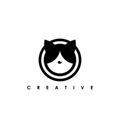 Cat Logo Black Circle - Isolated Vector Illustration
