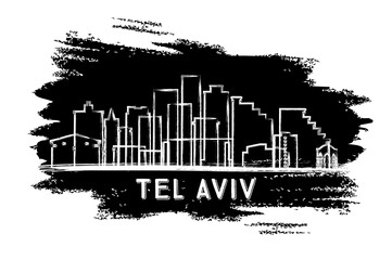 Tel Aviv Israel City Skyline Silhouette. Hand Drawn Sketch.